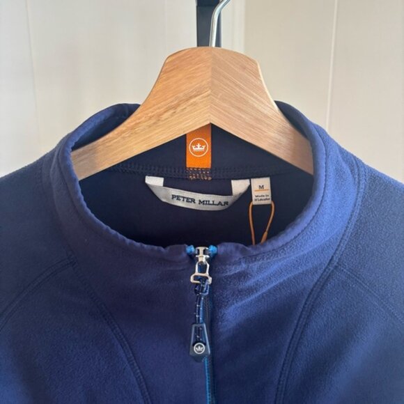 Peter Millar NWT Navy Thermal Flow Micro-Fleece 1/2 Zip Preppy Pullover Mens Med - Picture 1 of 14